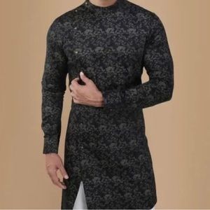 Manyavar Smoke Blue Floral Kurt’s Men’s